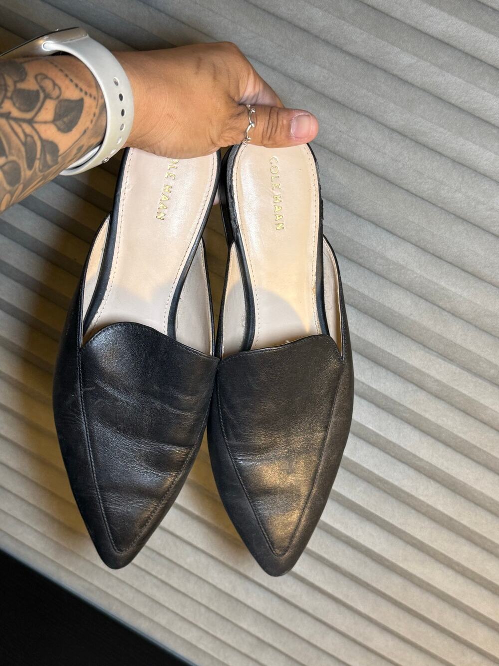 Cole Haan Black Leather Pointed Toe Mule Loafers Slip On Women’s 8.5B
